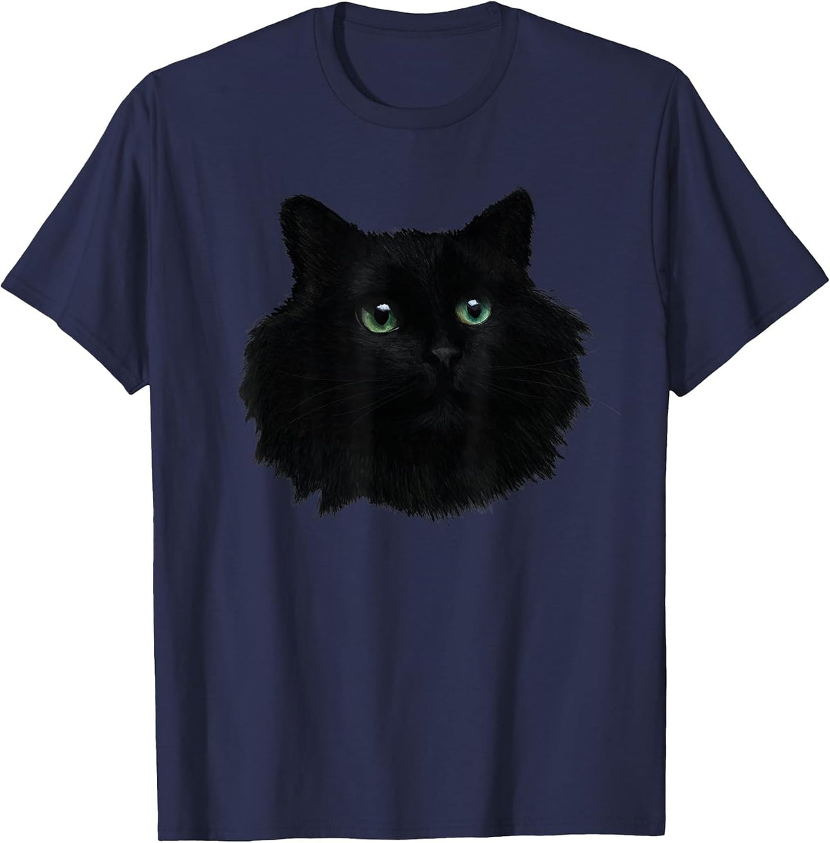 Minimalist Cute Black Cat Owner Green Eyes Kitten Lover T-Shirt - Navy Blue