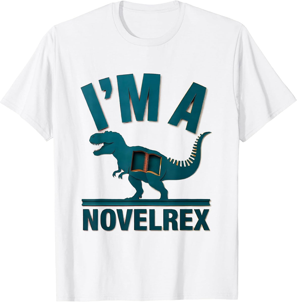 Men's I'm a Novelrex Paper Cutout Dinosaur Bookworm Summer Reading T-Shirt - White