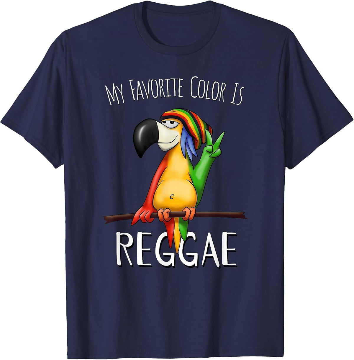 My Favorite Color is Reggae Funky Rasta Parrot T-Shirt - Navy Blue