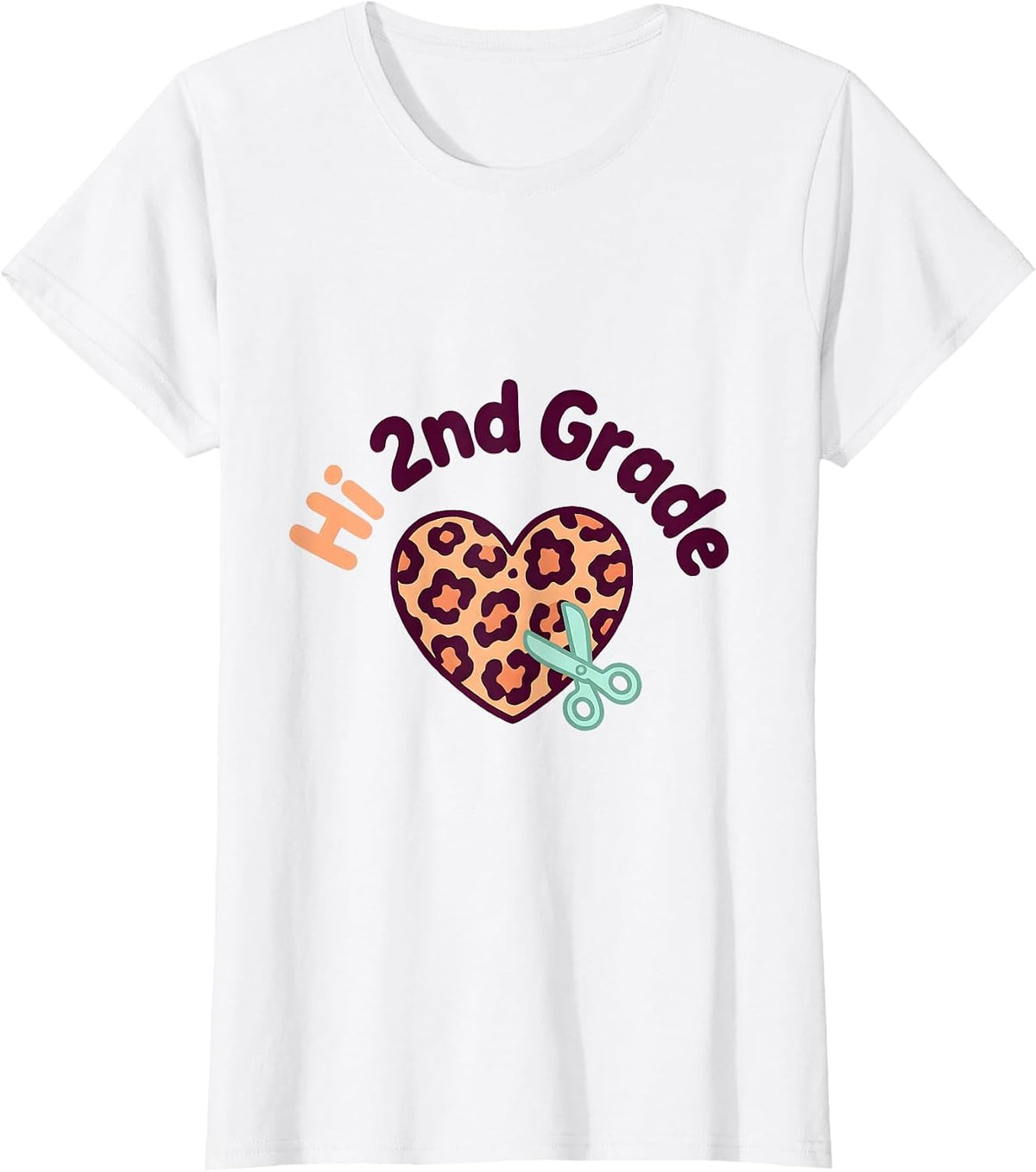 Women's Hi 2nd Grade Cute Kawaii Leopard Heart Back To School T-Shirt - White