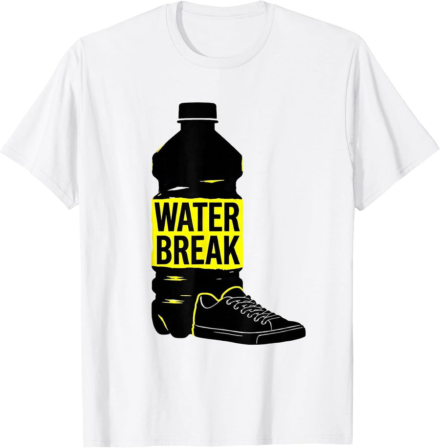 Men's Water Break Stencil Graphic PE Teacher Gym Coach Back T-Shirt - White