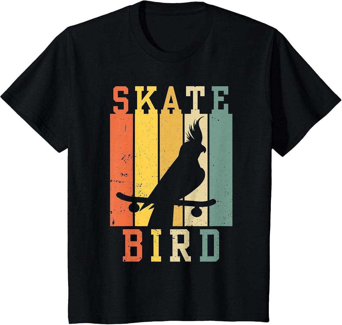 Skatebird Funny Parrot Skating T-Shirt - Black