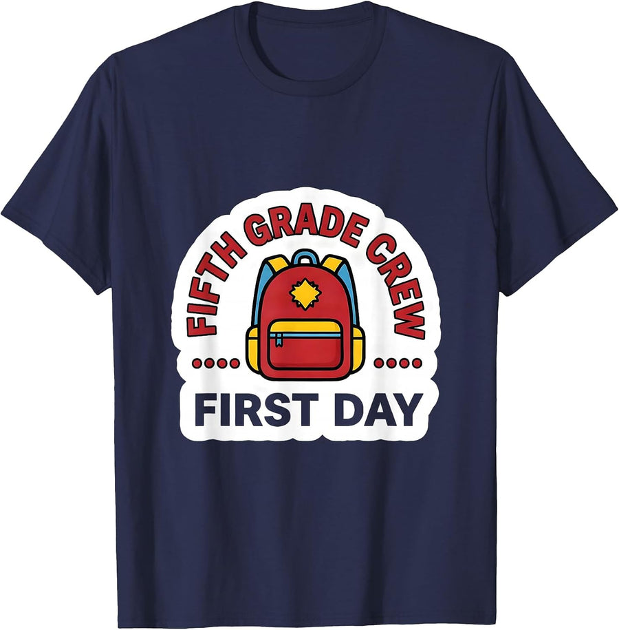 Fifth Grade Crew First Day Back To School Teacher Student T-Shirt - Navy Blue
