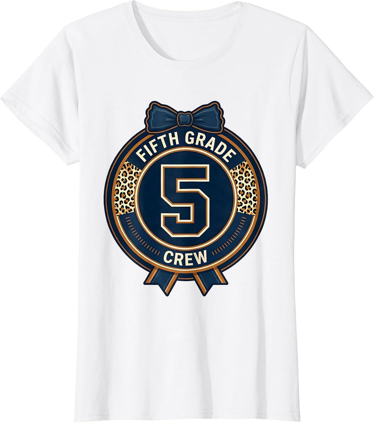 Fifth Grade Crew Leopard Teacher Back To School Girls T-Shirt - White