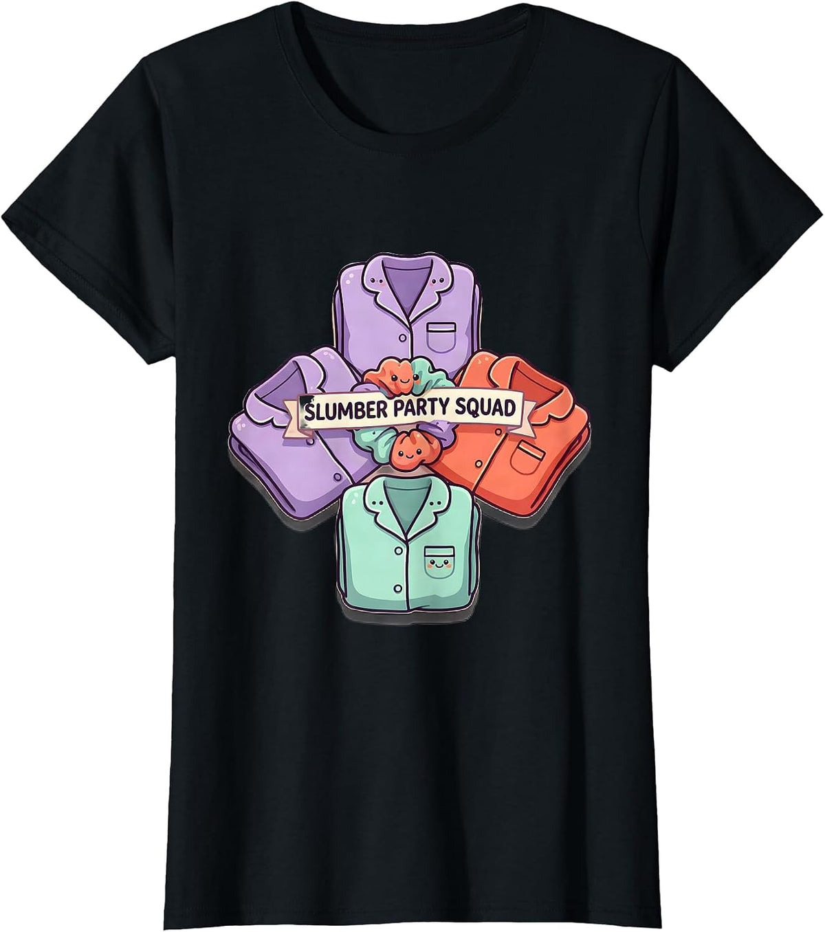 Slumber Party Squad Cute Kawaii Matching Pajama Group T-Shirt - Black