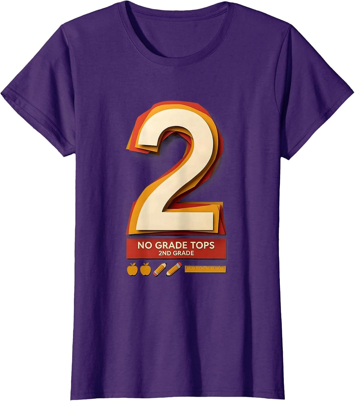 Women's No Grade Tops 2nd Grade Funny Teacher Back To School Crew T-Shirt - Purple