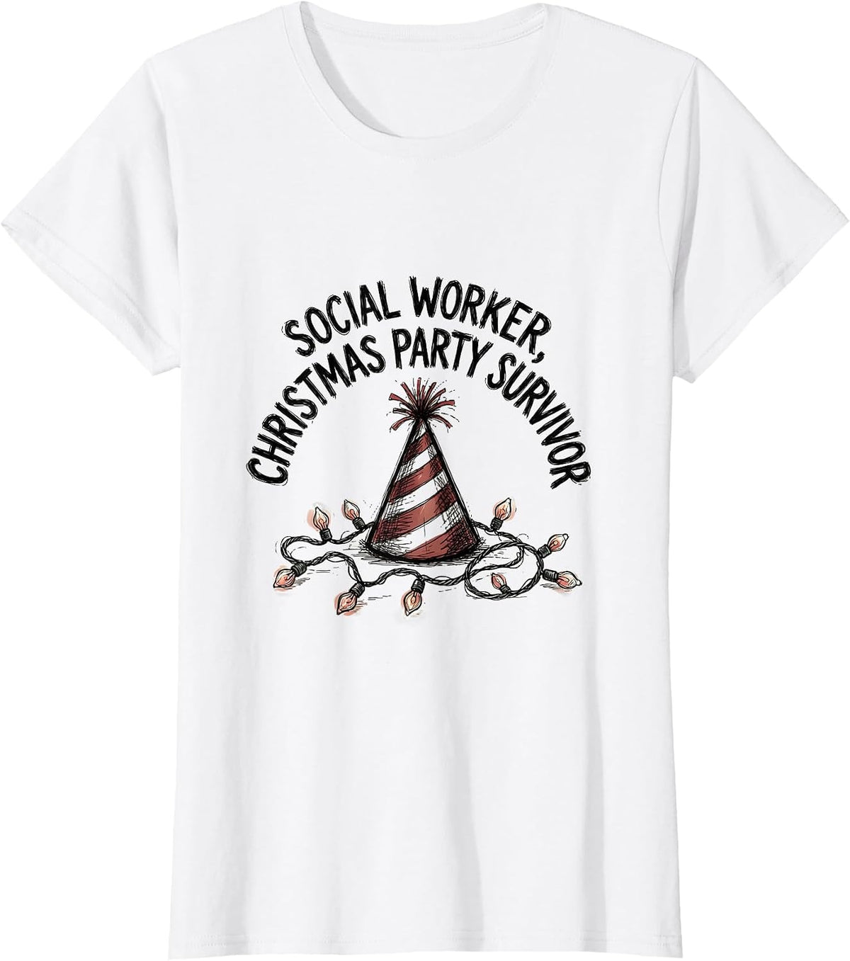 Social Worker, Christmas Party Survivor Funny T-Shirt - White