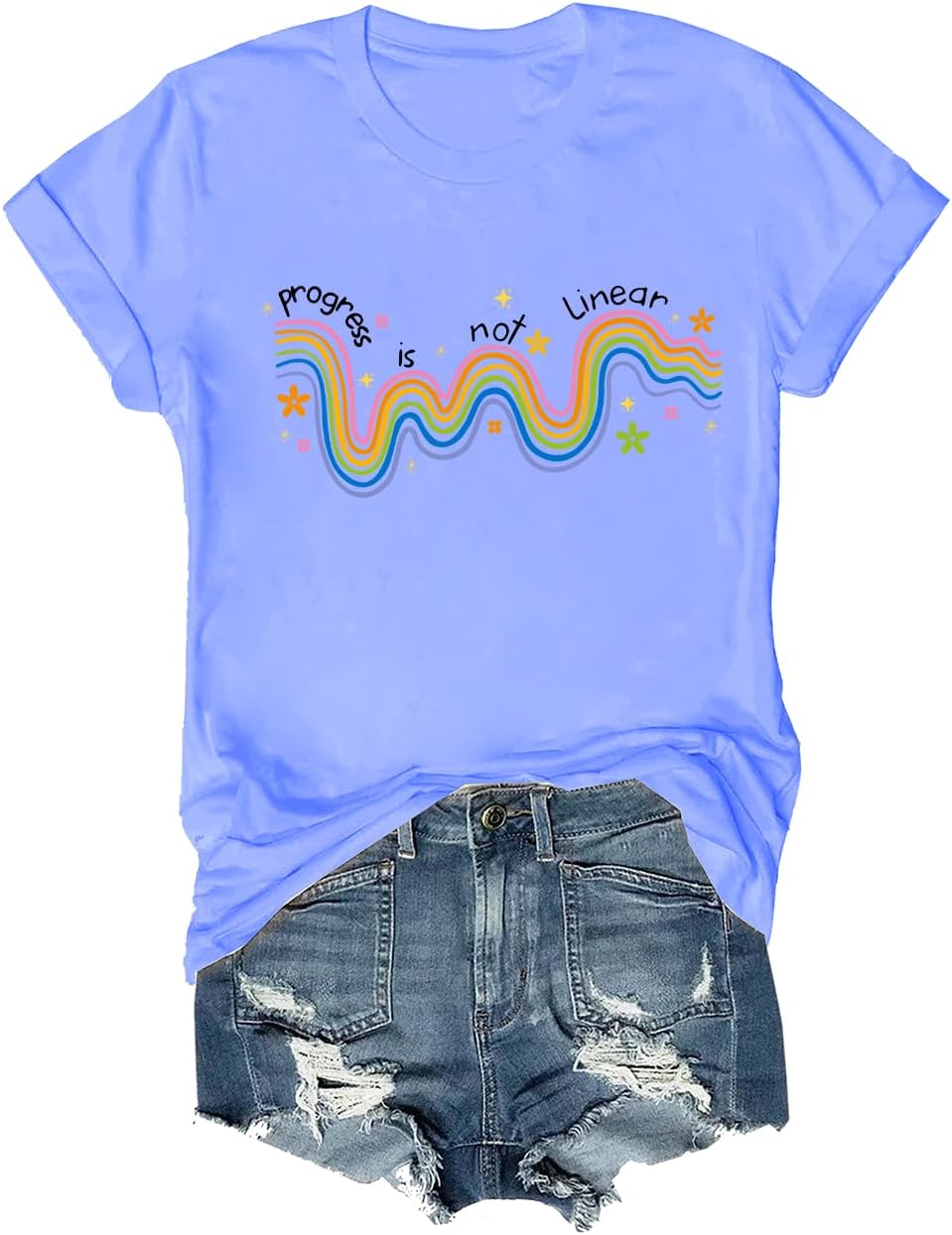Progress is Not Linear Shirt Special Education Teacher Tshirt Funny Back to School T-Shirt - Crewneck Carolina Blue