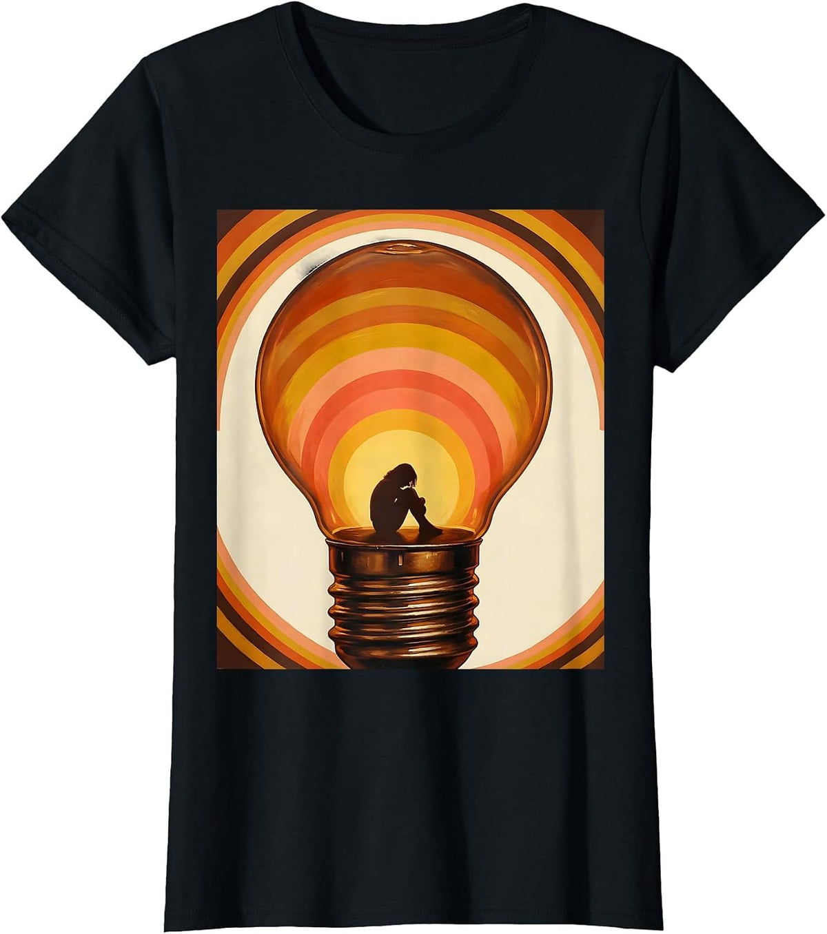 Autism Awareness Lightbulb Lone Figure Graphic T-Shirt - Black