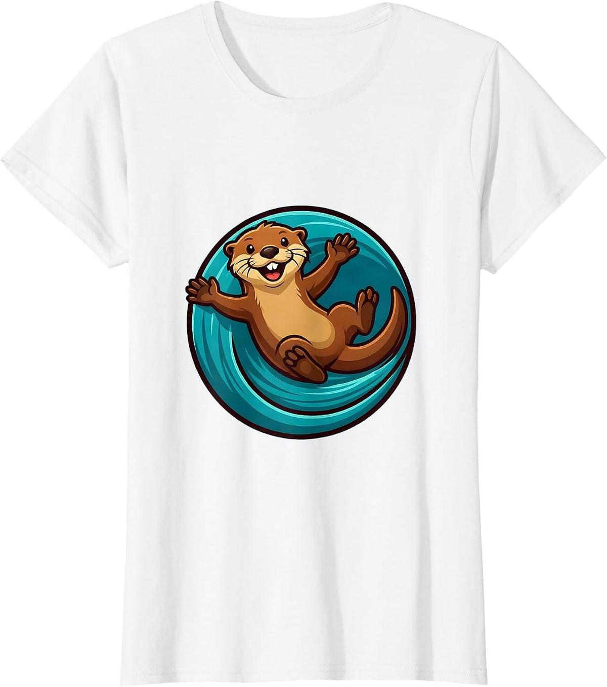 Otter Surfing Wave on Belly Graphic Tee T-Shirt - White