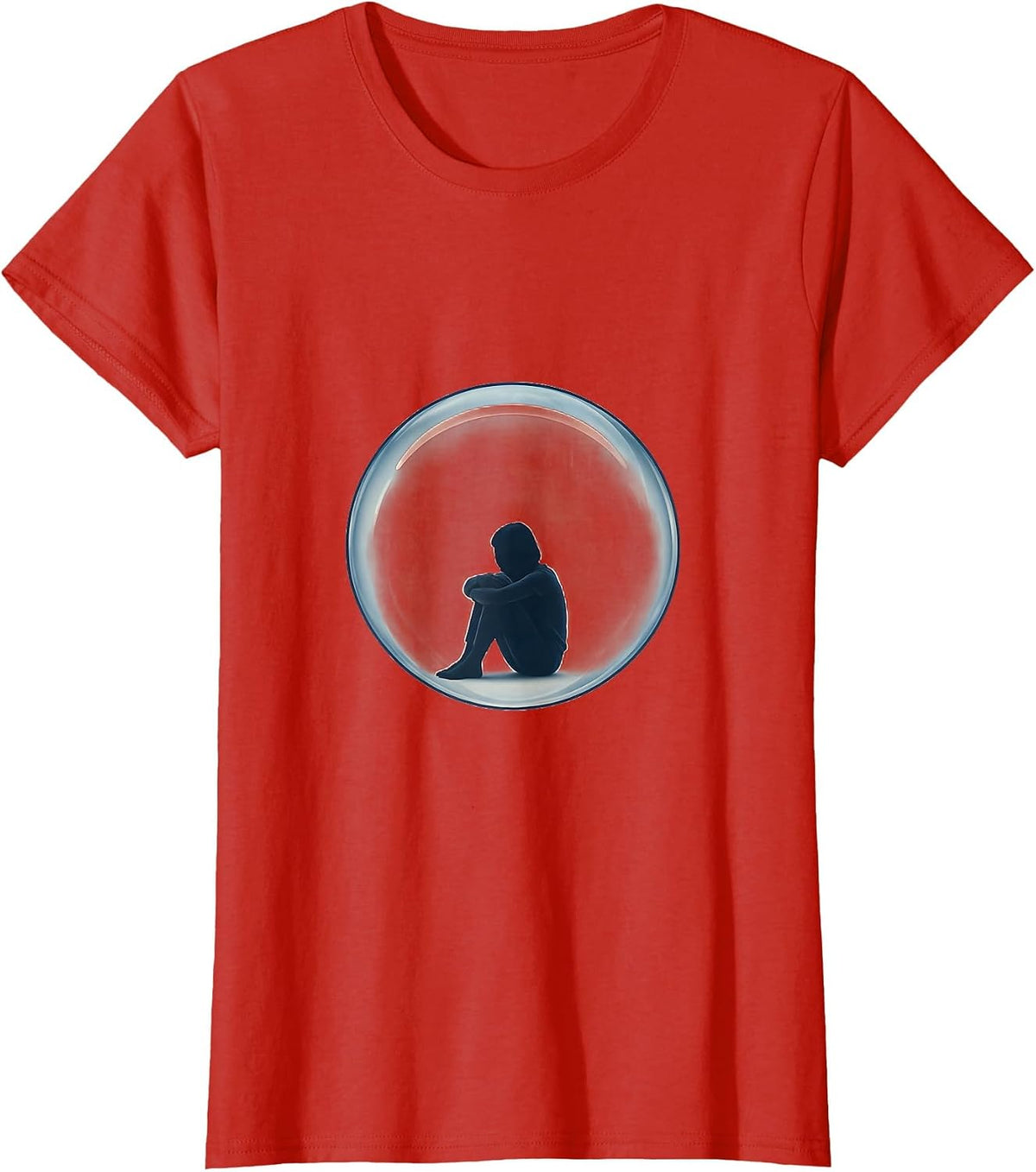 Autism Awareness Lone Figure In Soap Bubble Art T-Shirt - Red