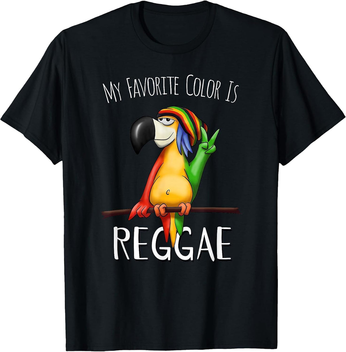 My Favorite Color is Reggae Funky Rasta Parrot T-Shirt - Black