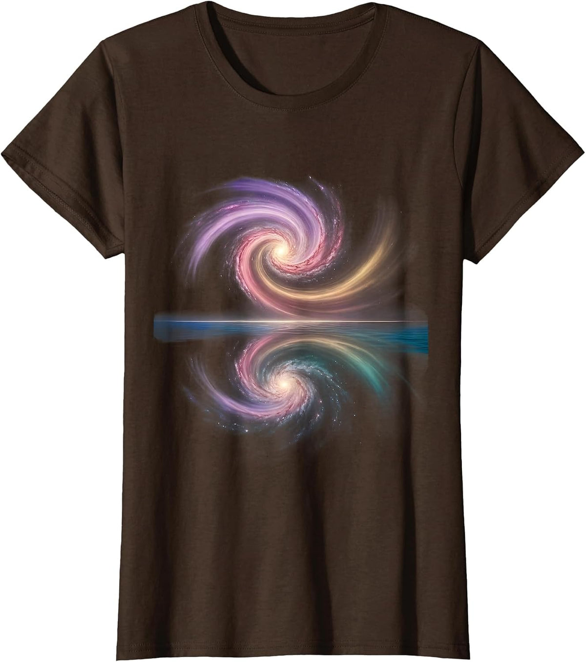Women's Spiral Galaxy Ocean Reflection Cosmic Art T-Shirt - Brown