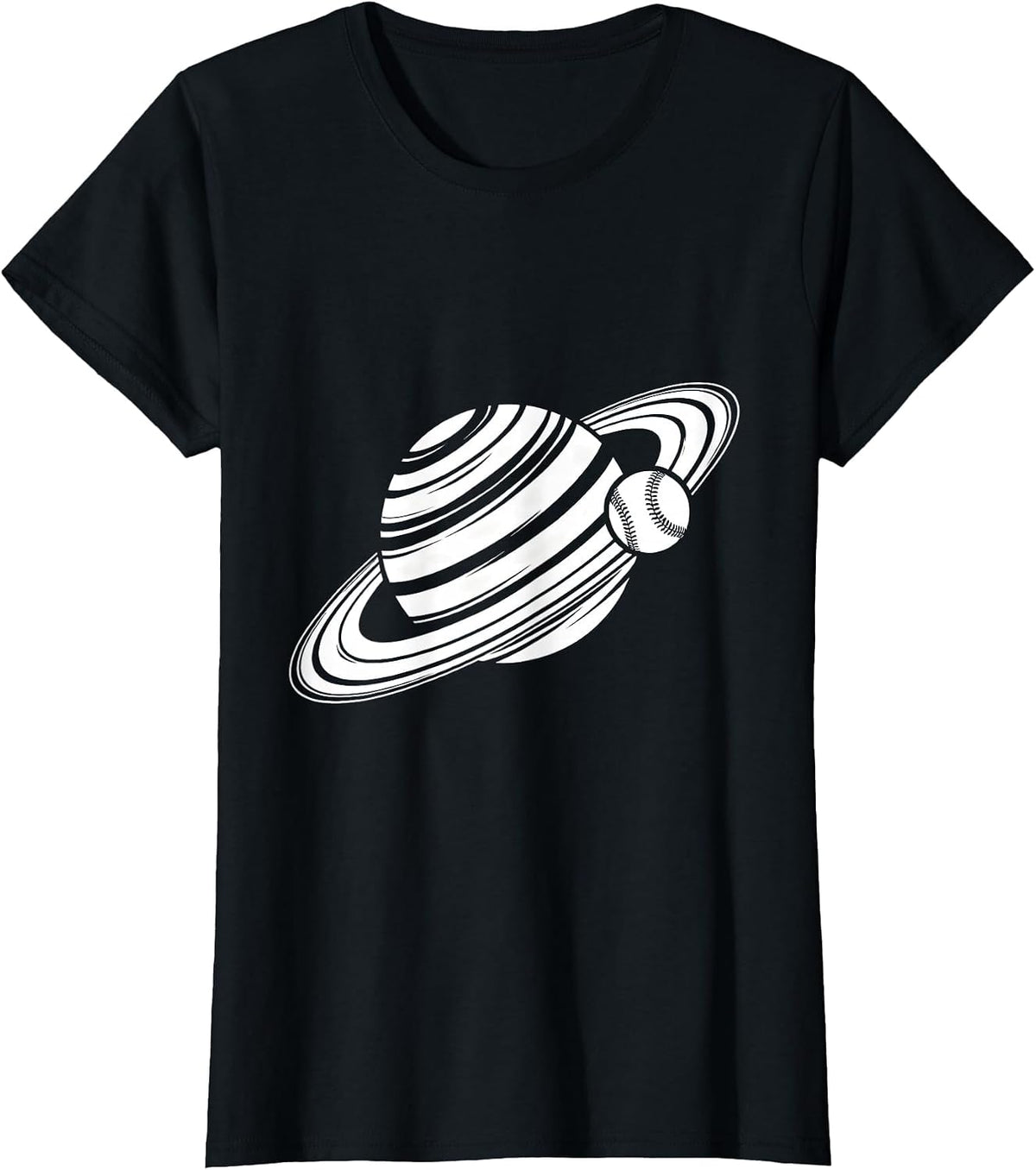 Baseball Moon Orbit Space Illustration T-Shirt - Black
