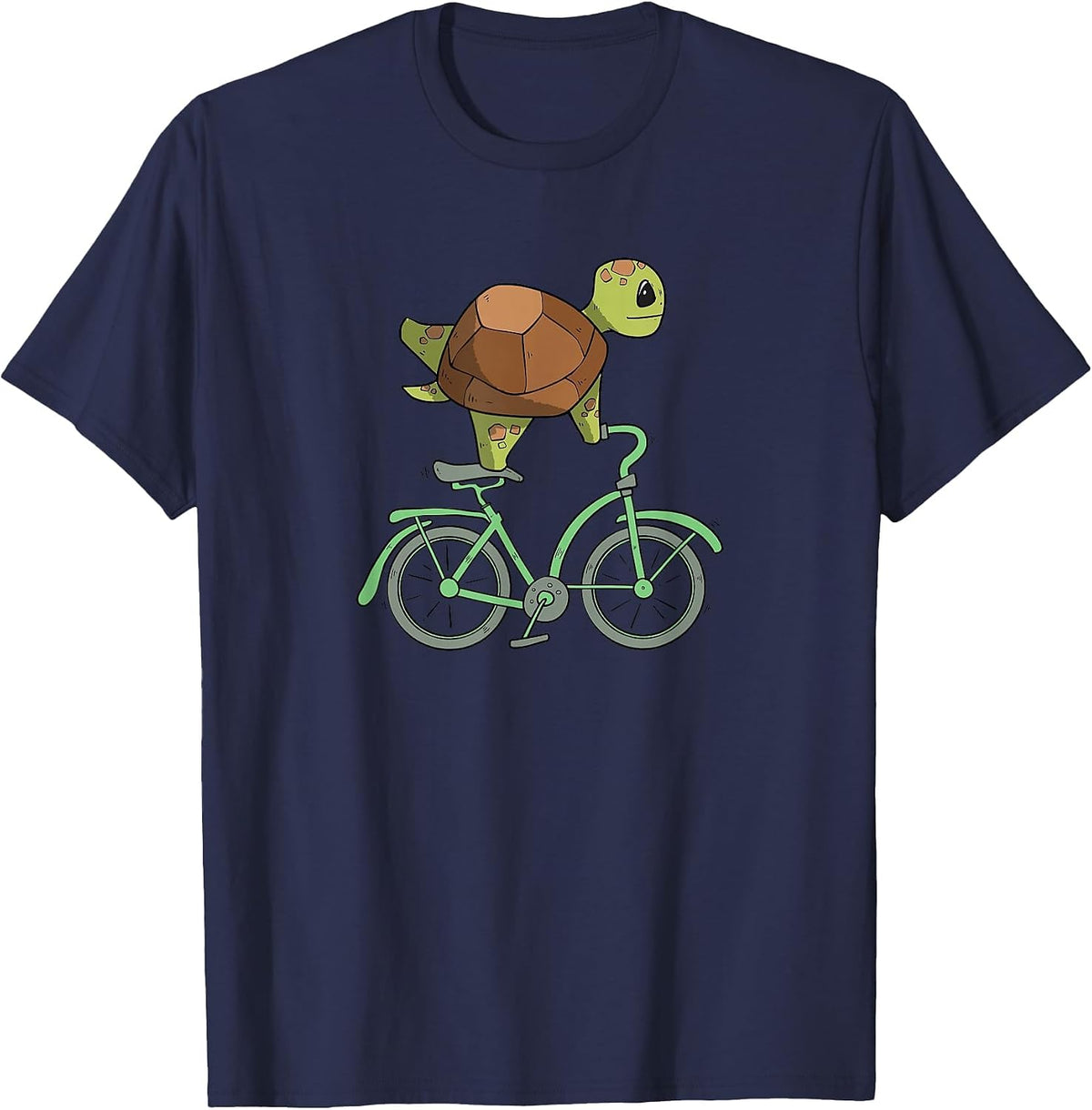 Turtle on a Bike | Turtle Cycling | Bicycle Lover T-Shirt - Navy Blue