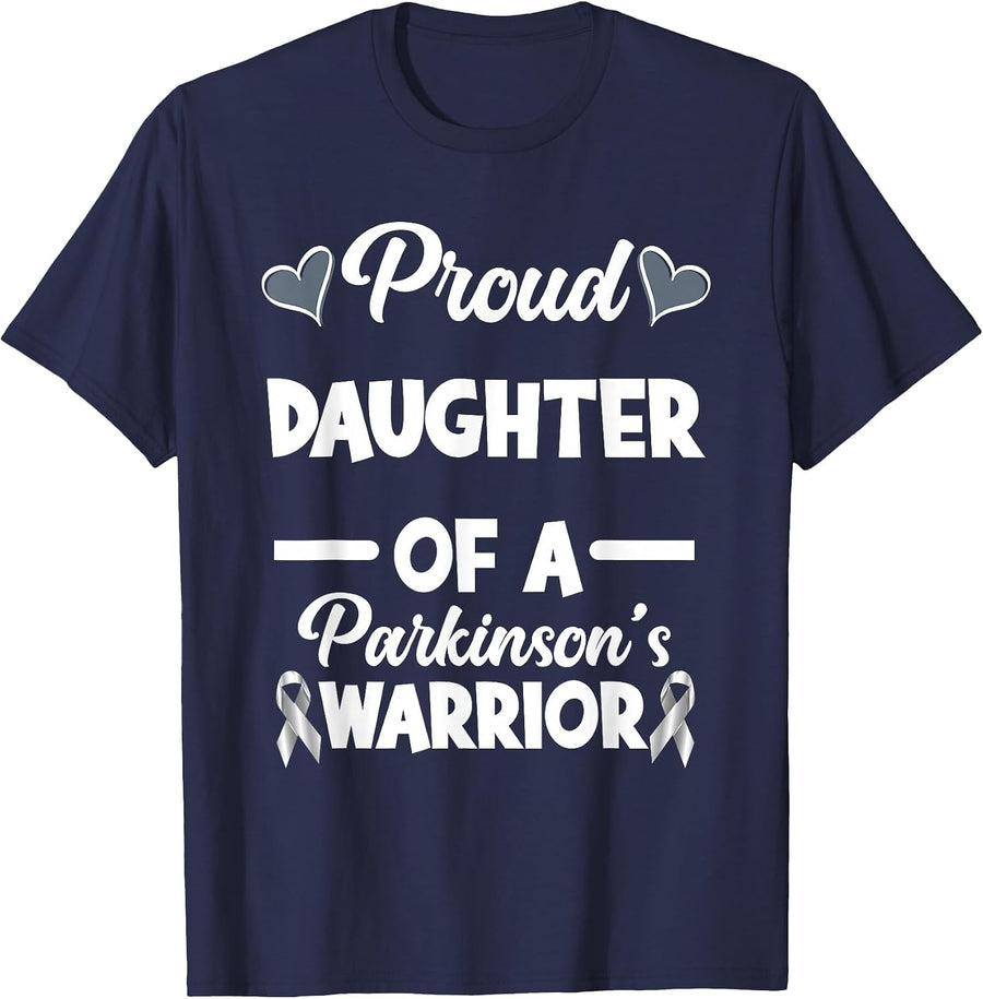 Proud Dughter of A Parkinson's Warrior Parkinson's Awareness T-Shirt - Navy Blue