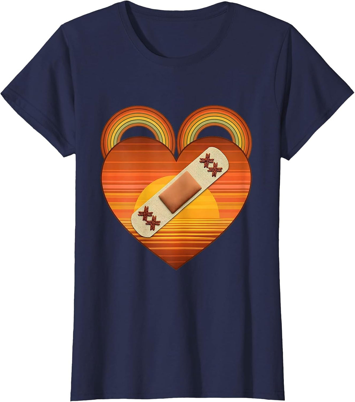 Women's Social Worker Heart With Bandage Graphic T-Shirt - Navy Blue
