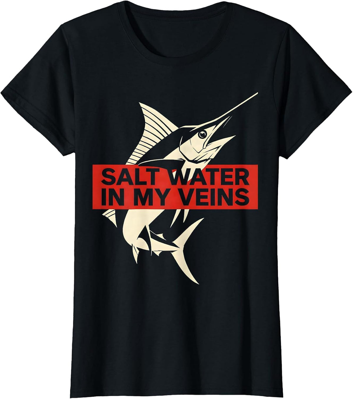 Salt Water In My Veins Ocean Fish Design T-Shirt - Black