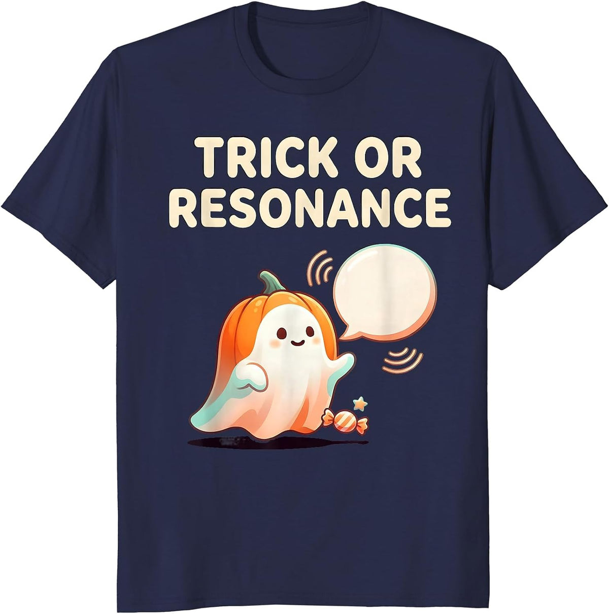 Trick Or Resonance Cute Kawaii Halloween Speech Therapy SLP T-Shirt - Navy Blue