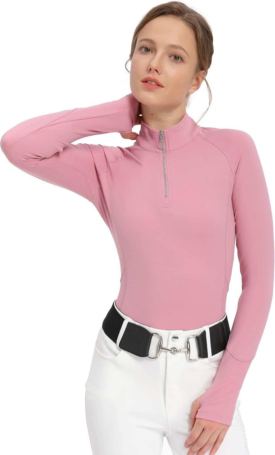 Long Sleeve Equestrian Shirts for Women, Horseback Riding Shirt - Pink
