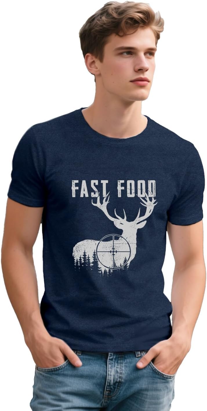 Mens Deer Hunting Shirt Fast Food Tshirt Hunter Hunt Tee Tops - Blue