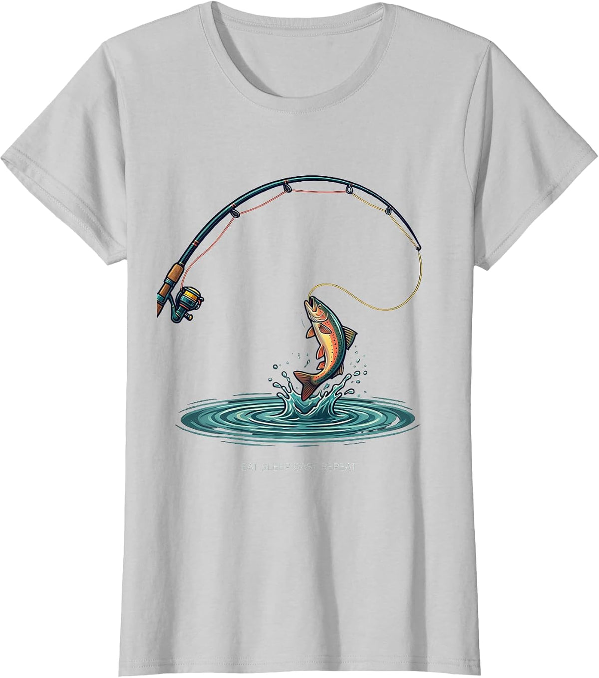 Women's Eat Sleep Cast Repeat Funny Fly Fishing Humor Gift T-Shirt - Silver Grey
