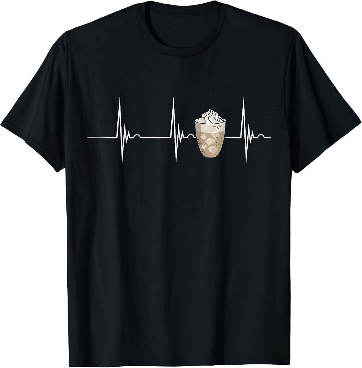 Iced Coffee Lover Heartbeat EKG Pulse Coffee Cup Cappuccino T-Shirt - Black