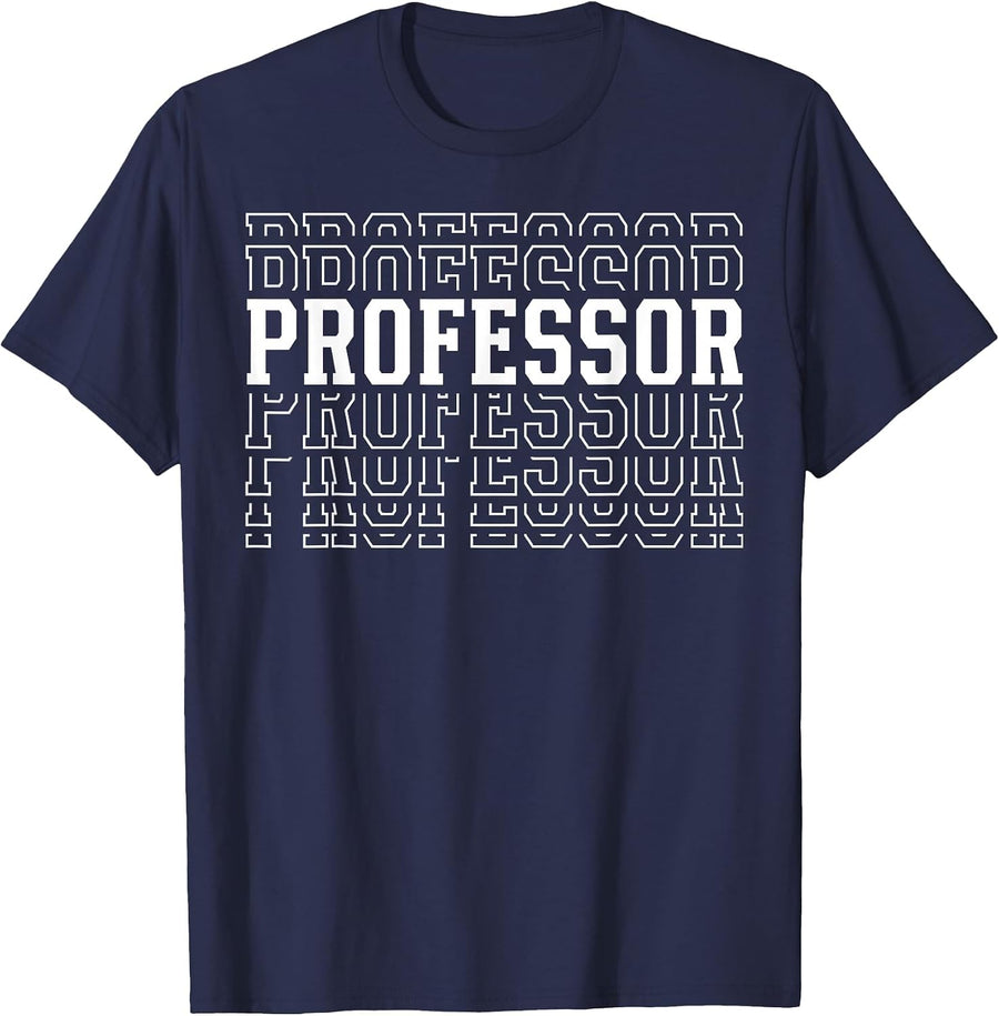 Professor Funny Layered Text Academic Men Women T-Shirt - Navy Blue