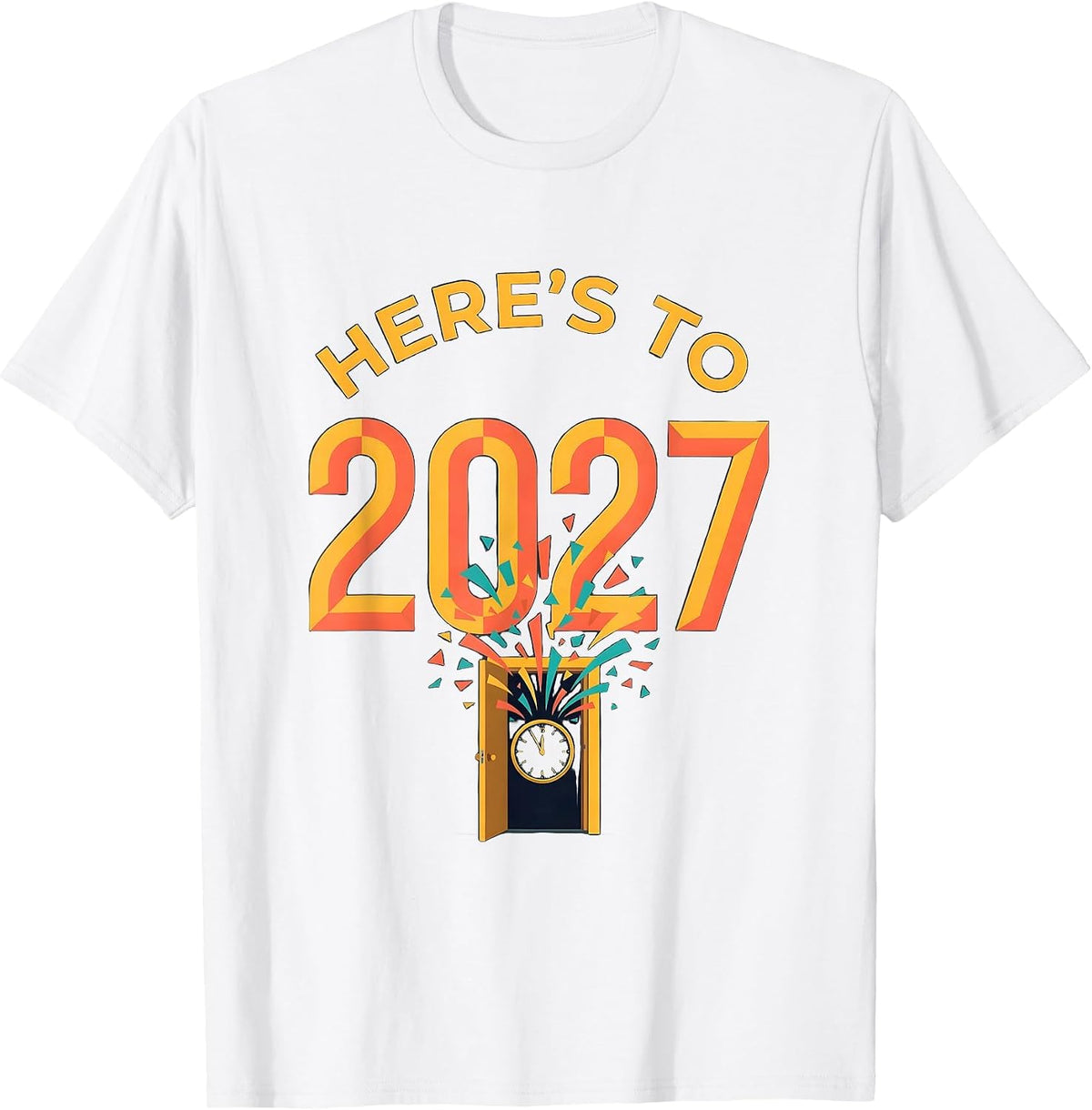Men's Here's To 2027 Whimsical Festive Party Countdown Novelty T-Shirt - White
