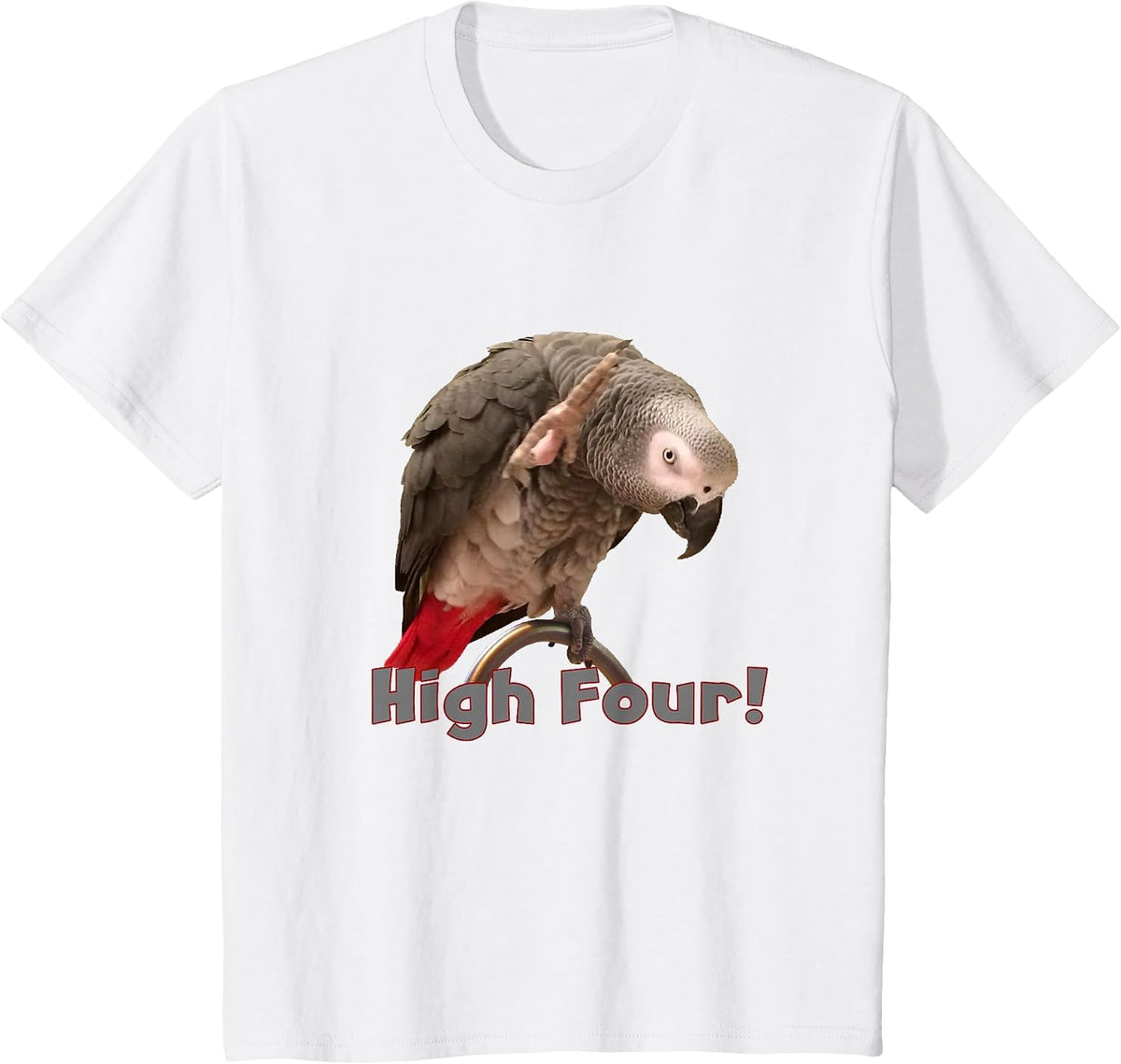 Funny African Grey Parrot Waving High Four T-Shirt - White