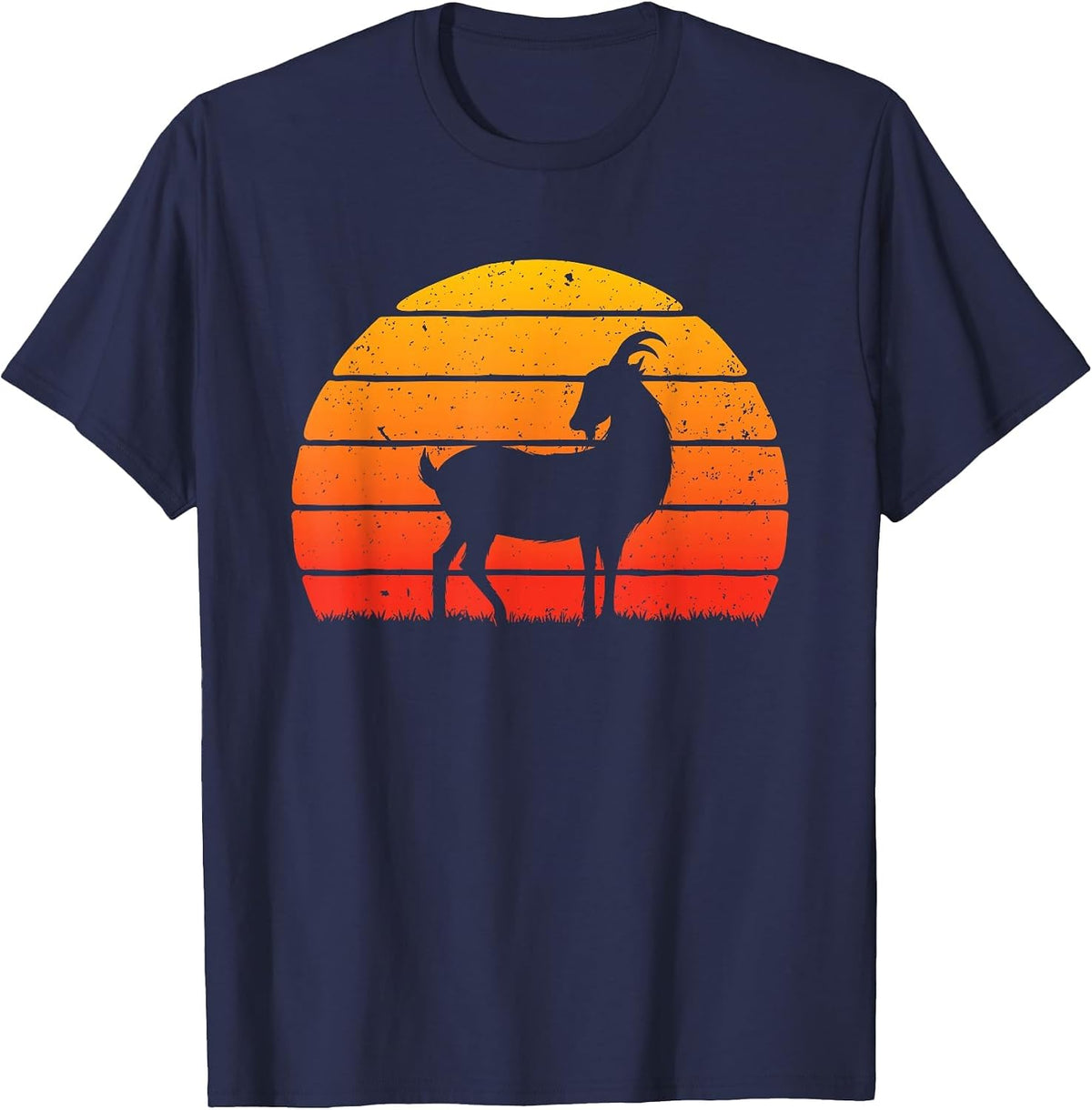 Retro Sunset Goat - Farm Animal Lover Farming Farm Rancher T-Shirt - Navy Blue