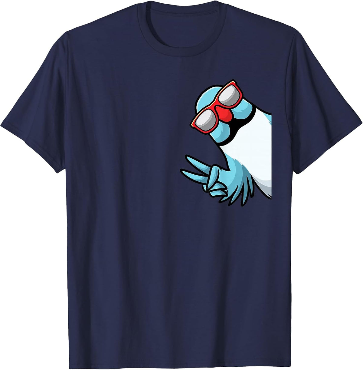 Blue Indian Ringneck Bird Parrot from Side with Sunglasses T-Shirt - Navy Blue