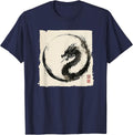 Eastern Dragon Majesty: Vintage Ink Art Collection T-Shirt - Navy Blue