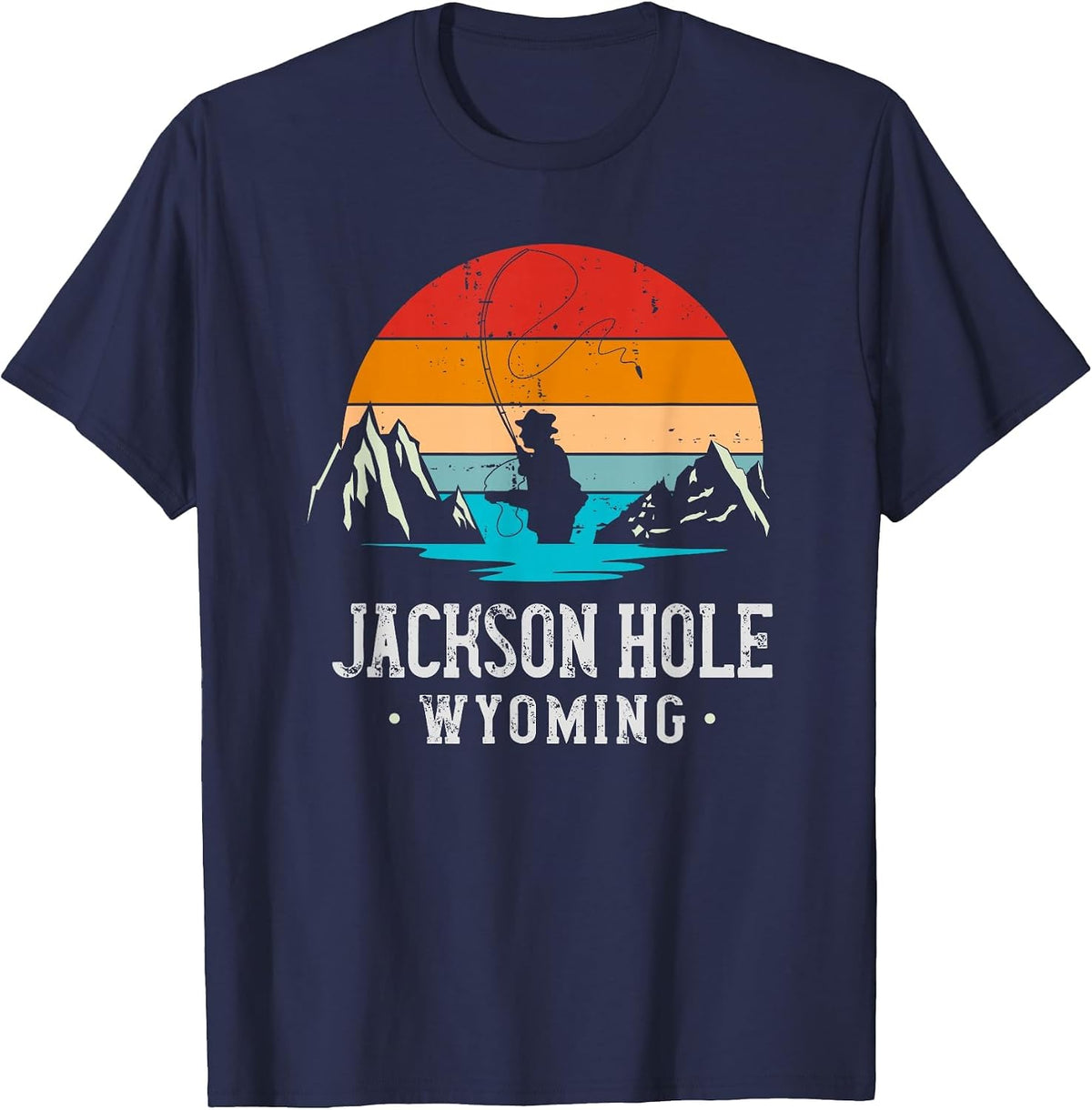 Fly Fishing Jackson Hole Wyoming T-Shirt - Navy Blue