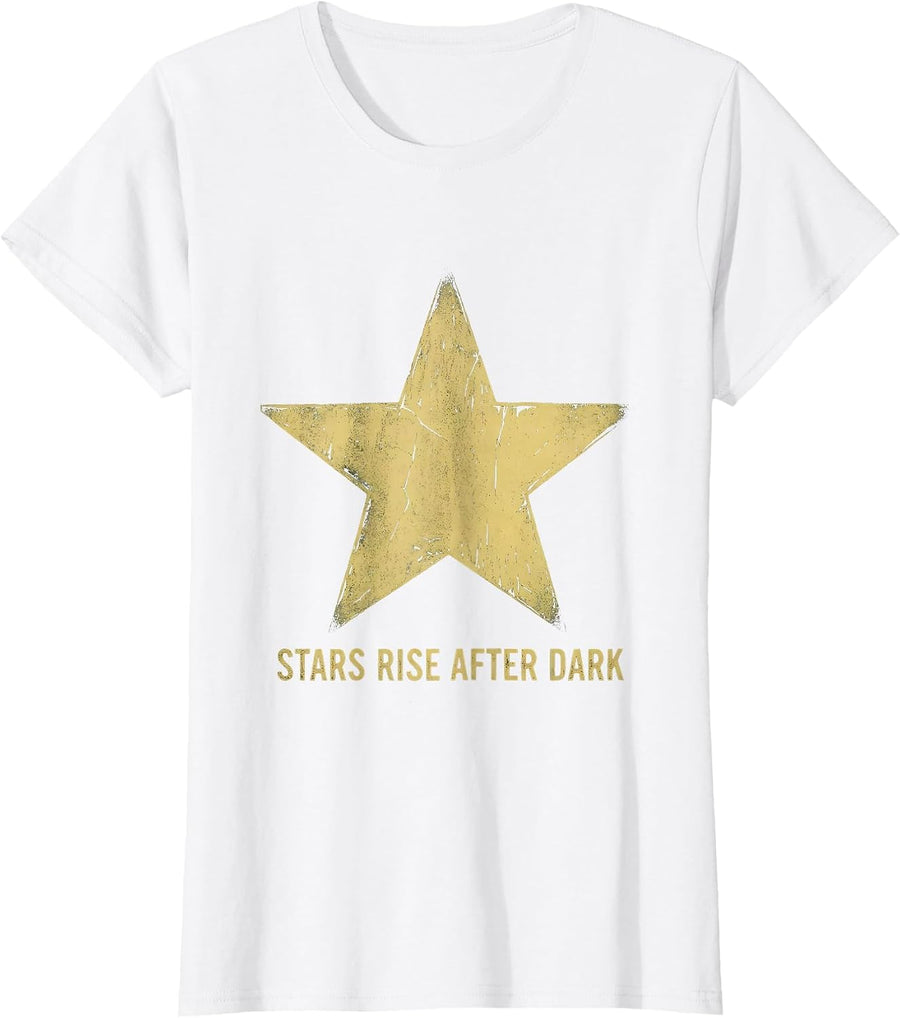 Women's Stars Rise After Dark Inspirational Star Design T-Shirt - White
