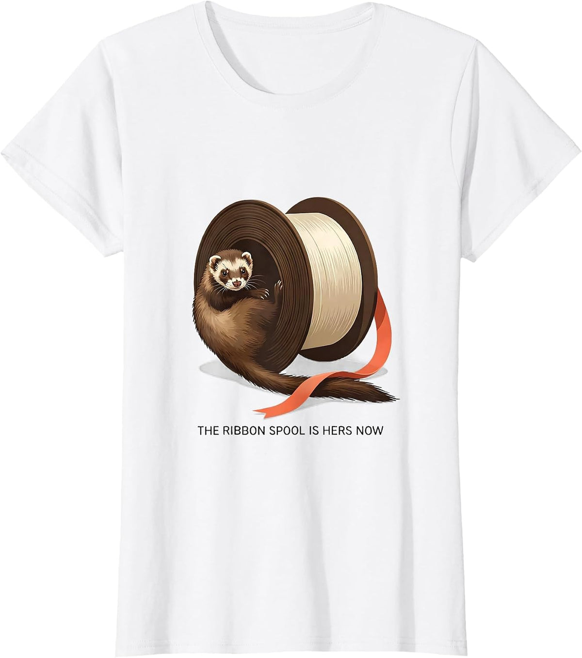 The Ribbon Spool Is Hers Now Funny Ferret Lover Christmas T-Shirt - White