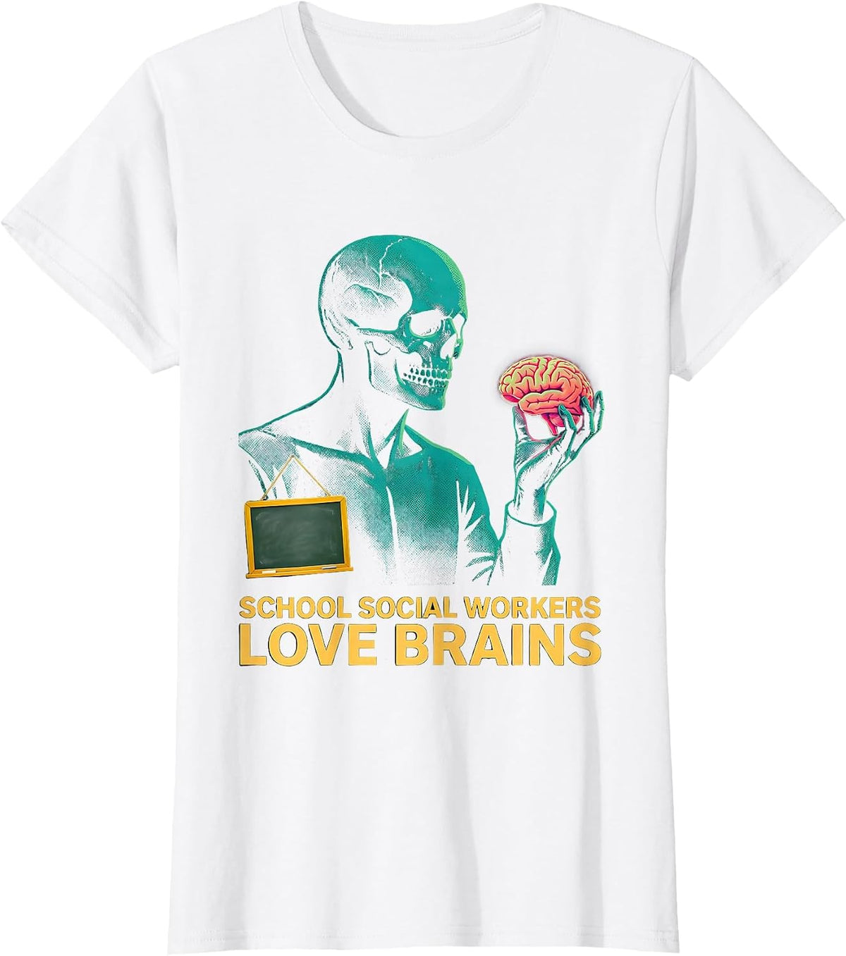 School Social Workers Love Brains Risograph Halloween Humor T-Shirt - White