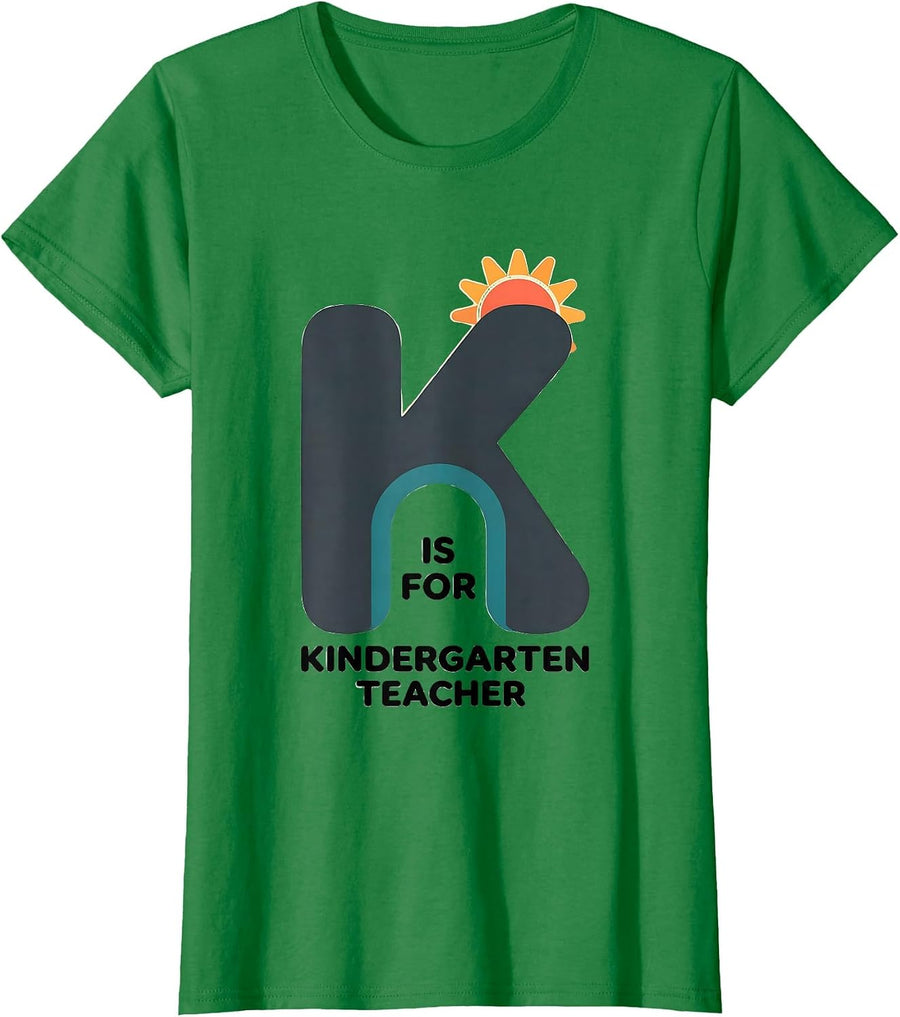 Women's K Is For Kindergarten Teacher Whimsical Back to School T-Shirt - Kelly Green