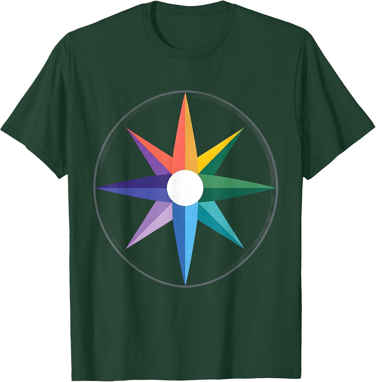 Autism Awareness Rainbow Compass Rose Illustration T-Shirt - Dark Green