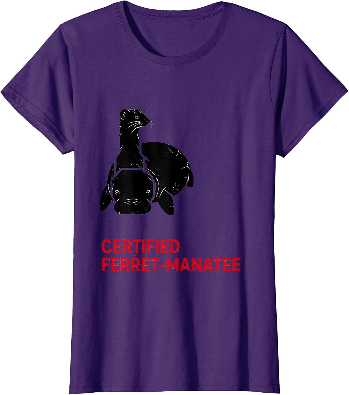 Women's Certified Ferret-Manatee Funny Insane Animal Mashup Humor T-Shirt - Purple