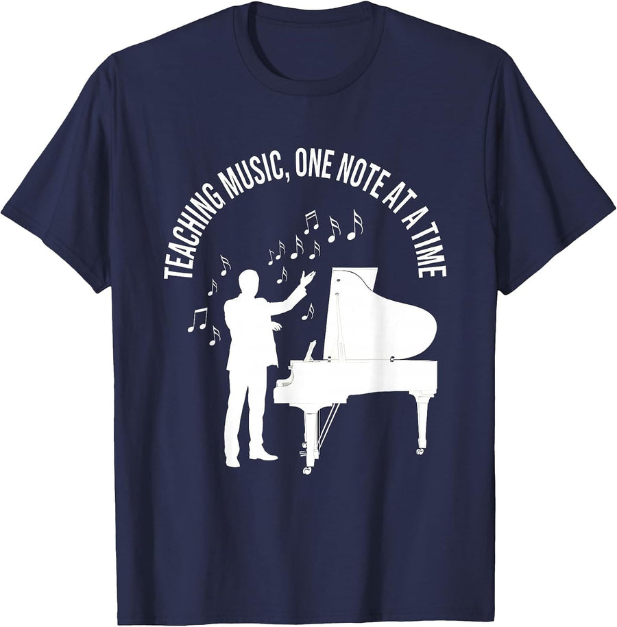Teaching Music One Note At A Time Design T-Shirt - Navy Blue