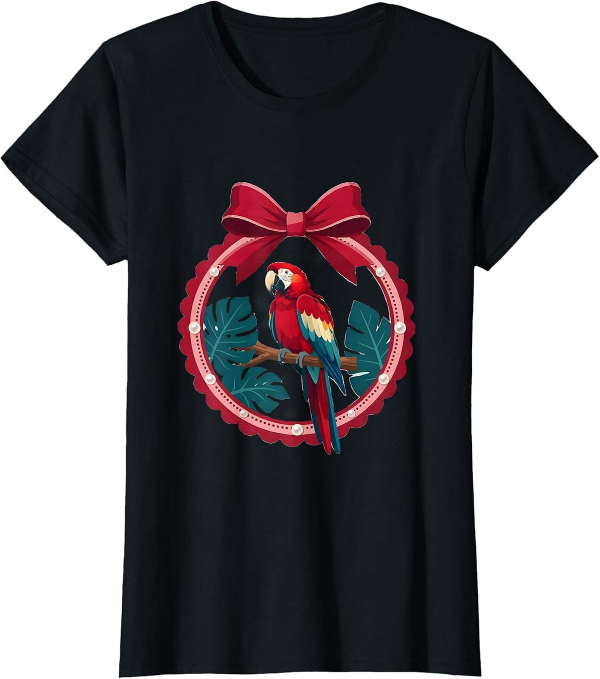 Women's Tropical Parrot Bright Plumage Jungle Branch T-Shirt - Black