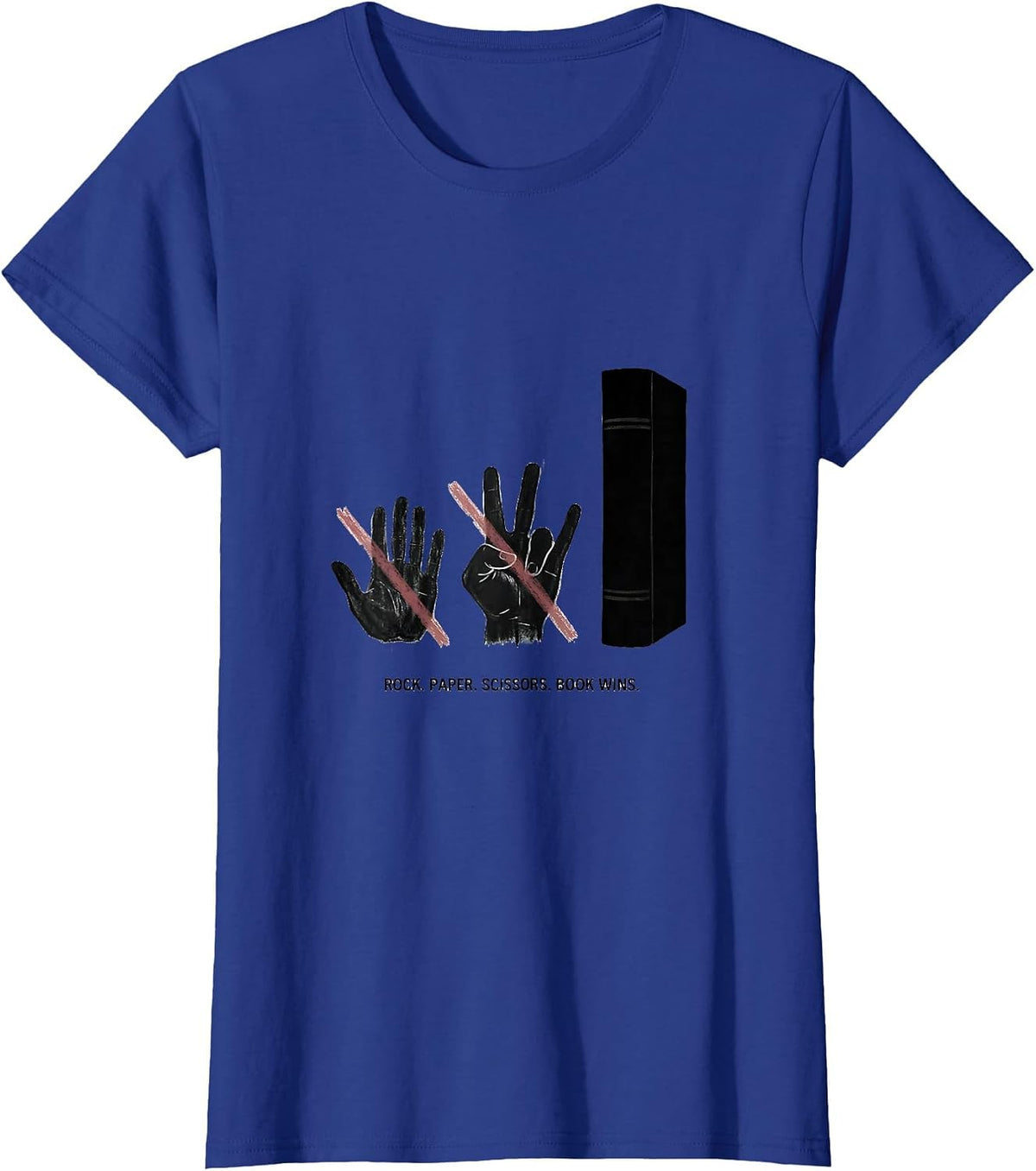 Women's Rock. Paper. Scissors. Book Wins. Playful Humor Book Lover T-Shirt - Royal Blue