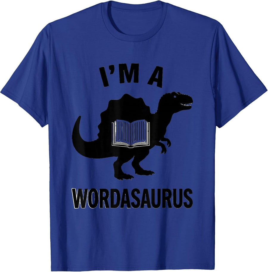 I'm a Wordasaurus Funny Dinosaur Bookworm Summer Reading T-Shirt - Royal Blue