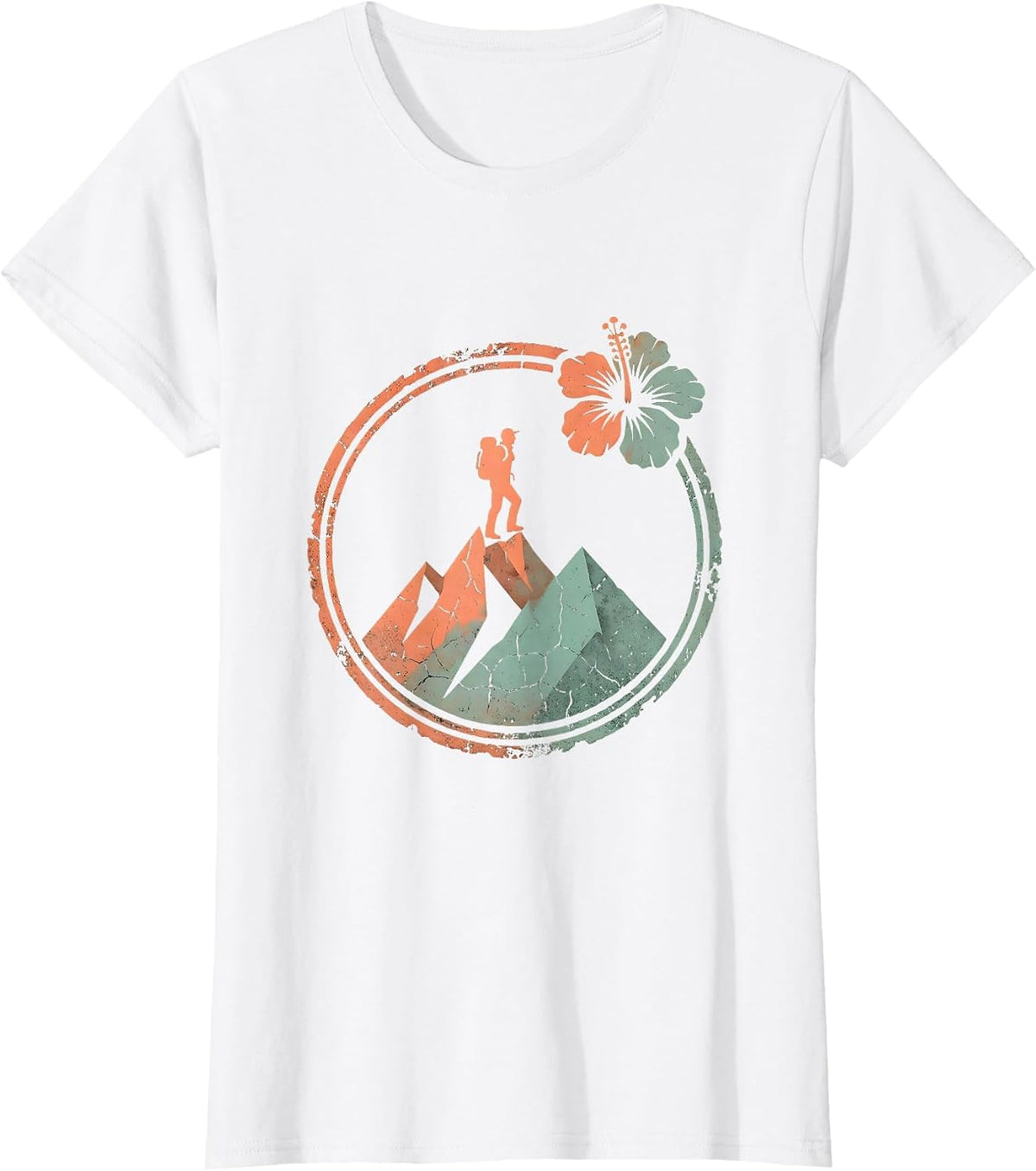 Lone Hiker Mountain Ridge Silhouette Outdoor Tee T-Shirt - White