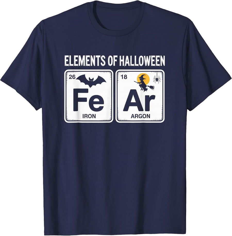 Science Halloween Periodic Table Elements of Halloween Fear T-Shirt - Navy Blue