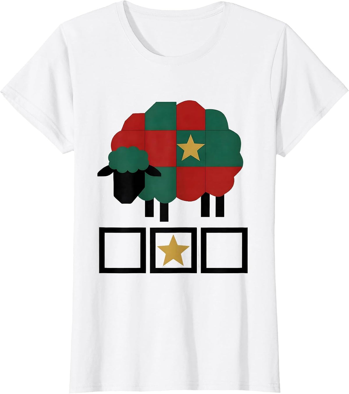 Quilted Sheep Christmas Star Farm Animal Lover Gift T-Shirt - White
