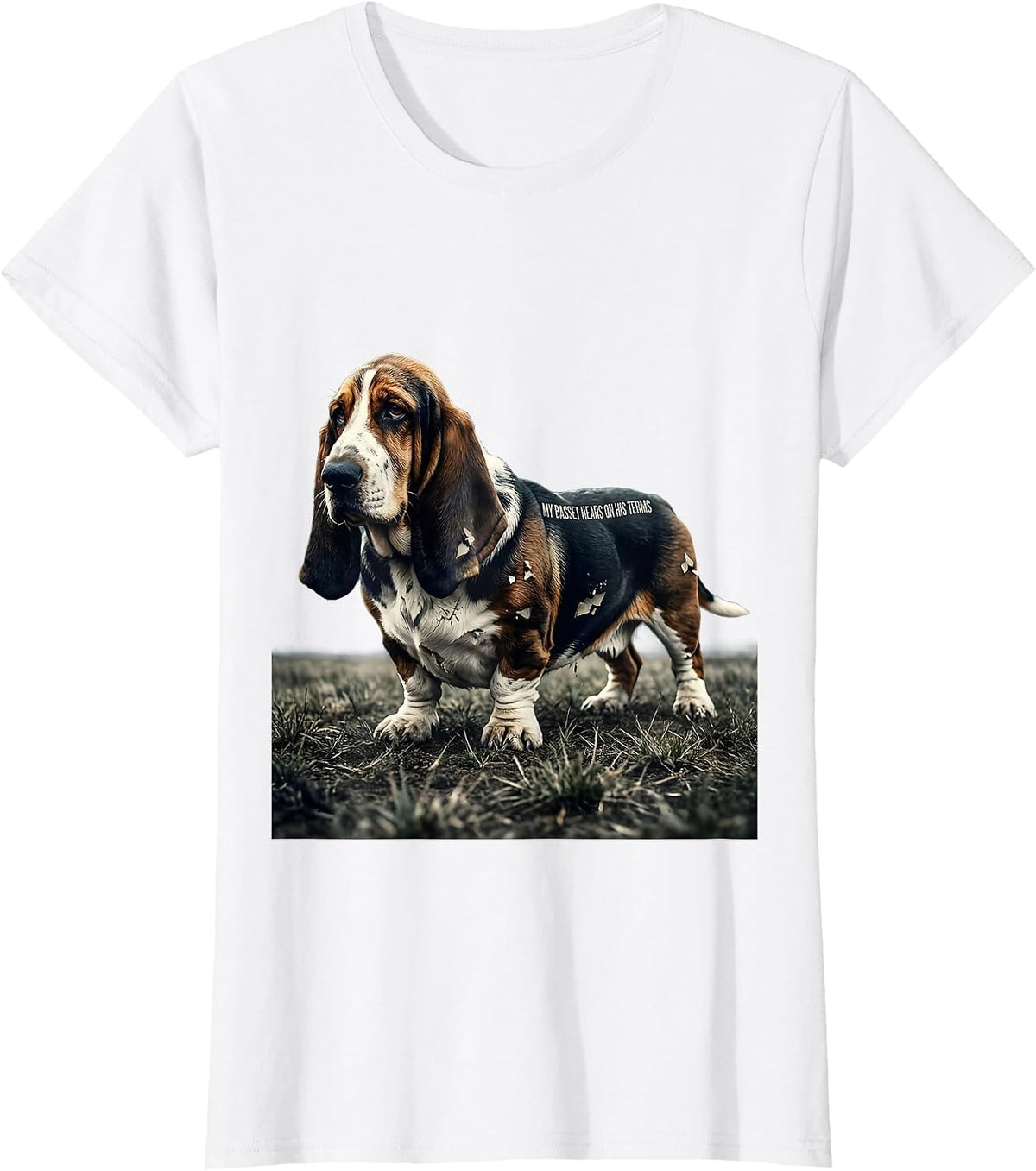 Women's My Basset Hears On His Terms Funny Basset Hound Dog Lover T-Shirt - White