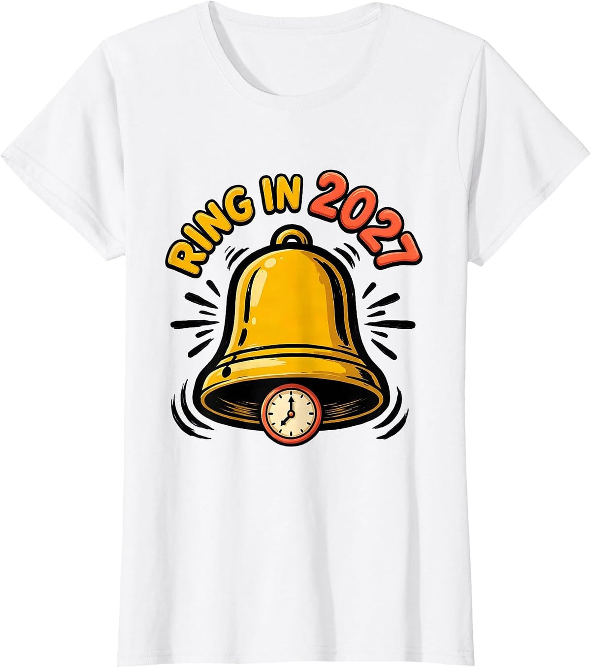 Women's Ring In 2027 Cartoon Festive New Year Party Novelty T-Shirt - White