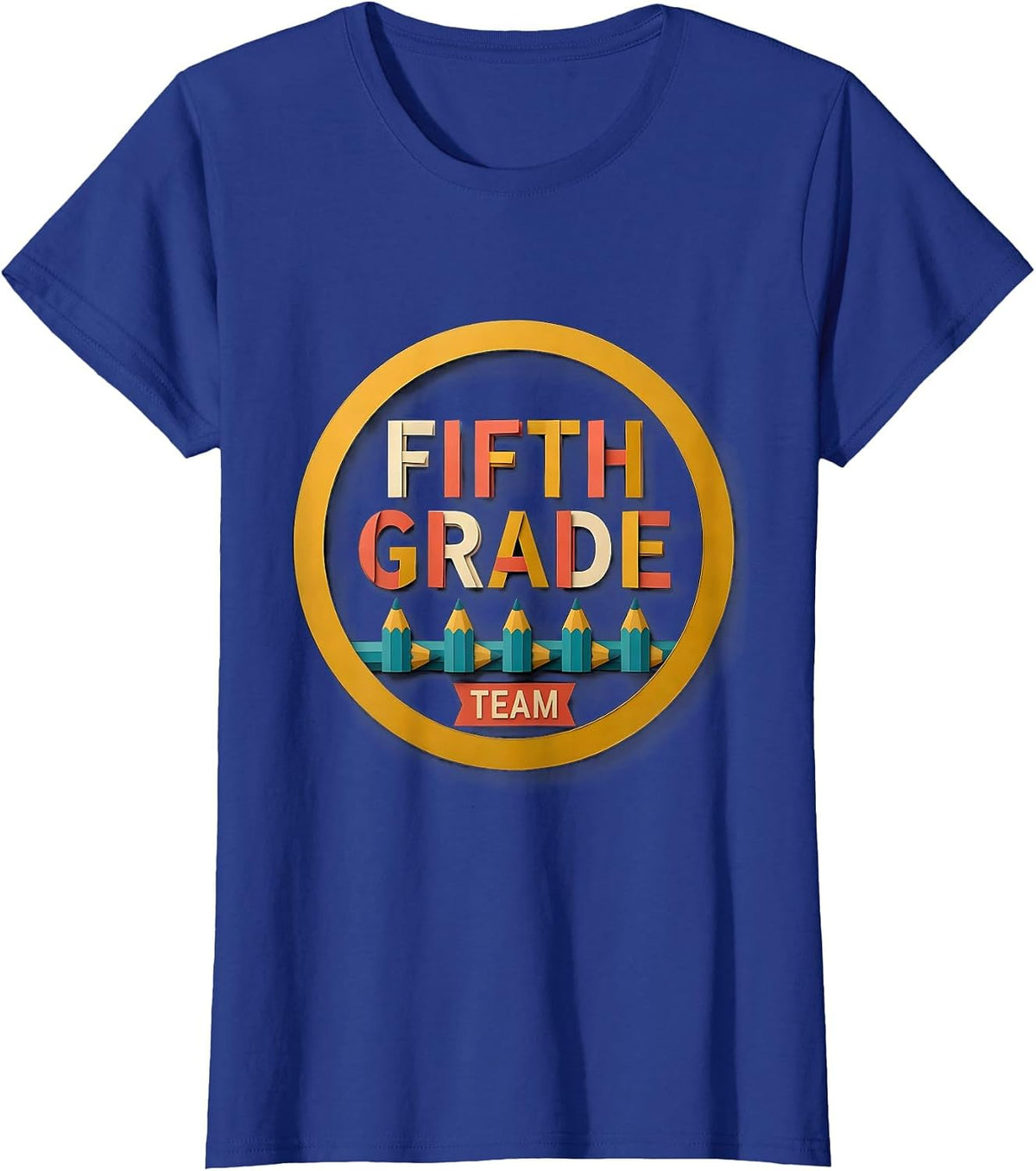 Women's Fifth Grade Team Paper Cutout Teacher Crew Back To School T-Shirt - Royal Blue